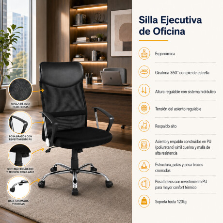 Silla Ejecutiva Escritorio Apoya Brazo Ruedas Alta Gama Negro