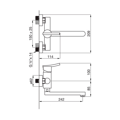 Griferia De Pared Cocina Monocomando Cromo Fv 000