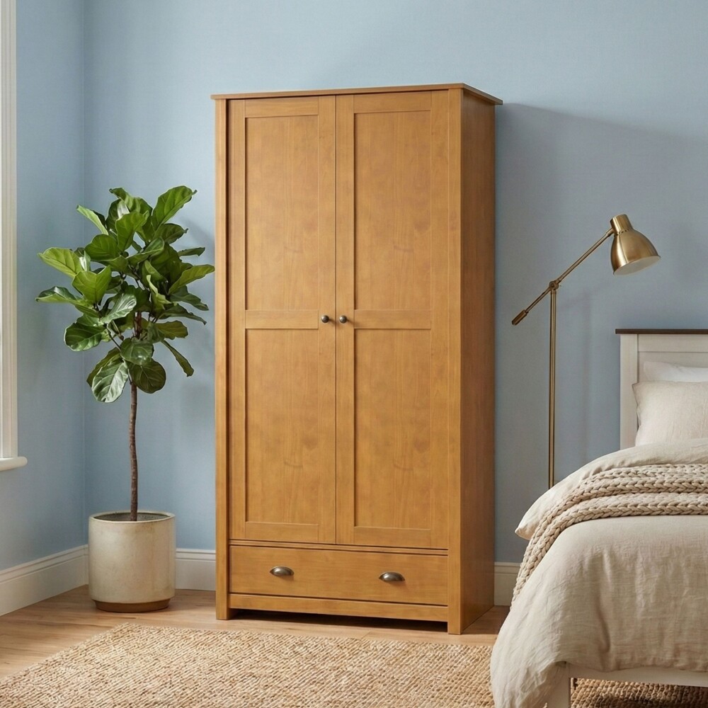 Ropero 2 puertas 1 cajón - Madera maciza - Linea Colonial Marron