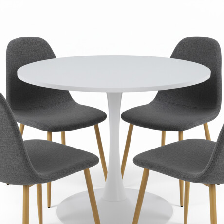 Juego de Comedor Bari Vita – Mesa Redonda con 4 Sillas Blanco y Grafito