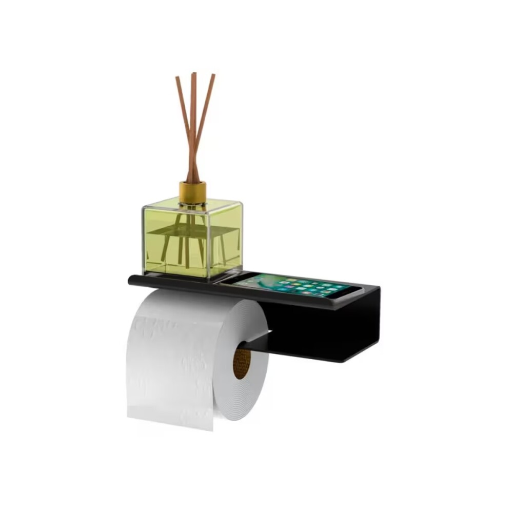 PORTARROLLOS CON ESTANTE NEGRO MATE Portarrollos Con Estante Negro Mate