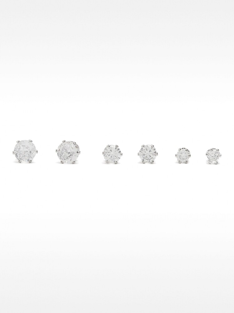 Set De Pendientes Cortos Con Brillo plateado