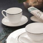 TAZA DE TE 220ML C/PLATO BLANCO C/BORDE NEGRO TAZA DE TE 220ML C/PLATO BLANCO C/BORDE NEGRO