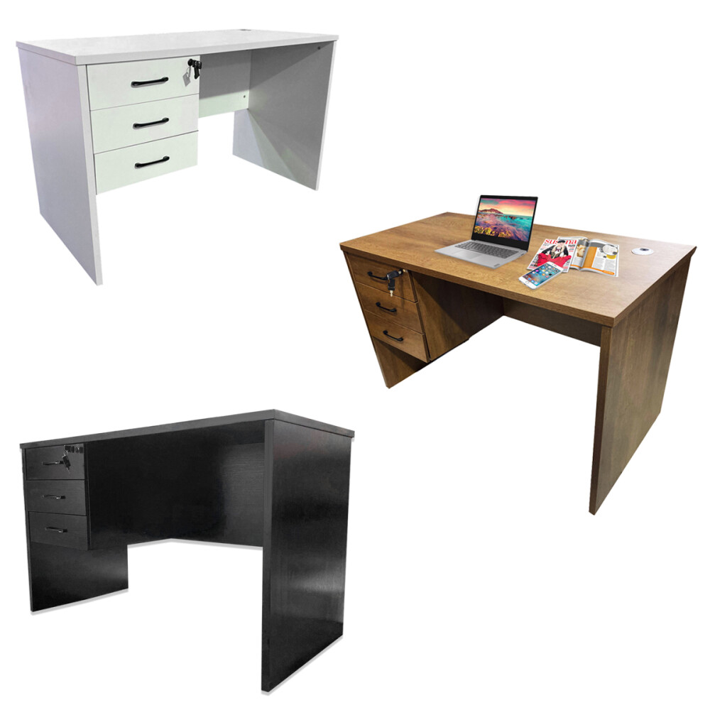 Escritorio MDF reforzado 3 cajones con llave Negro