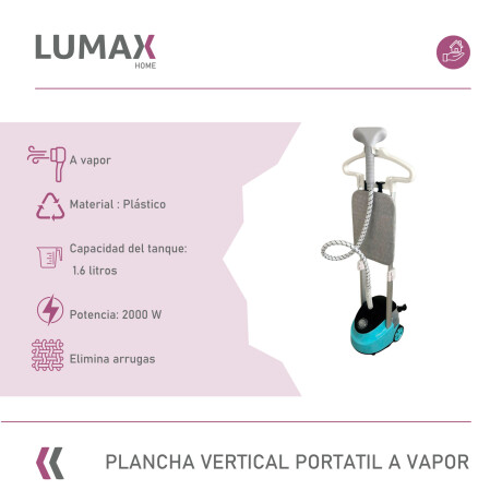 Plancha Vertical a Vapor Lumax Portátil 1,6L Verde Negro