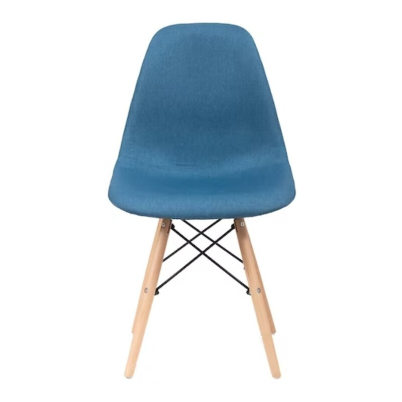 Silla Eames De Comedor Tapizada Azul Patas De Madera Azul