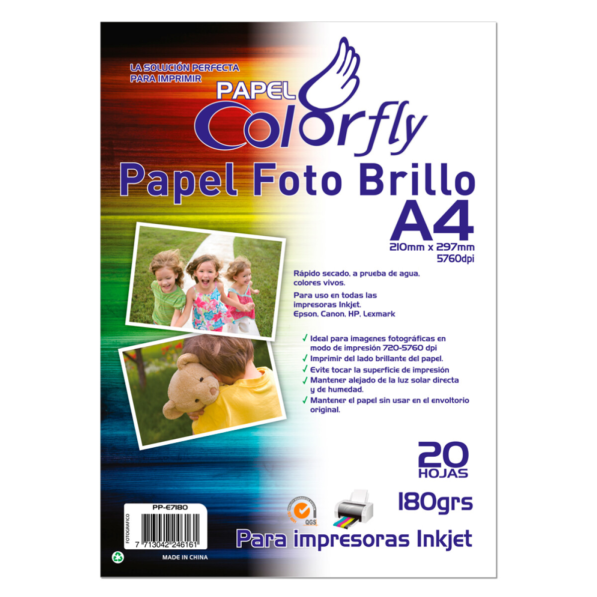 Papel Fotográfico Colorfly A4 180 gr Brillante X20 Hojas 