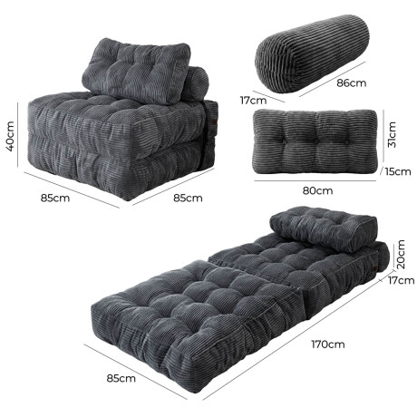 Sofá Sillón Cama Plegable Cloudnest + Almohada Living Gris