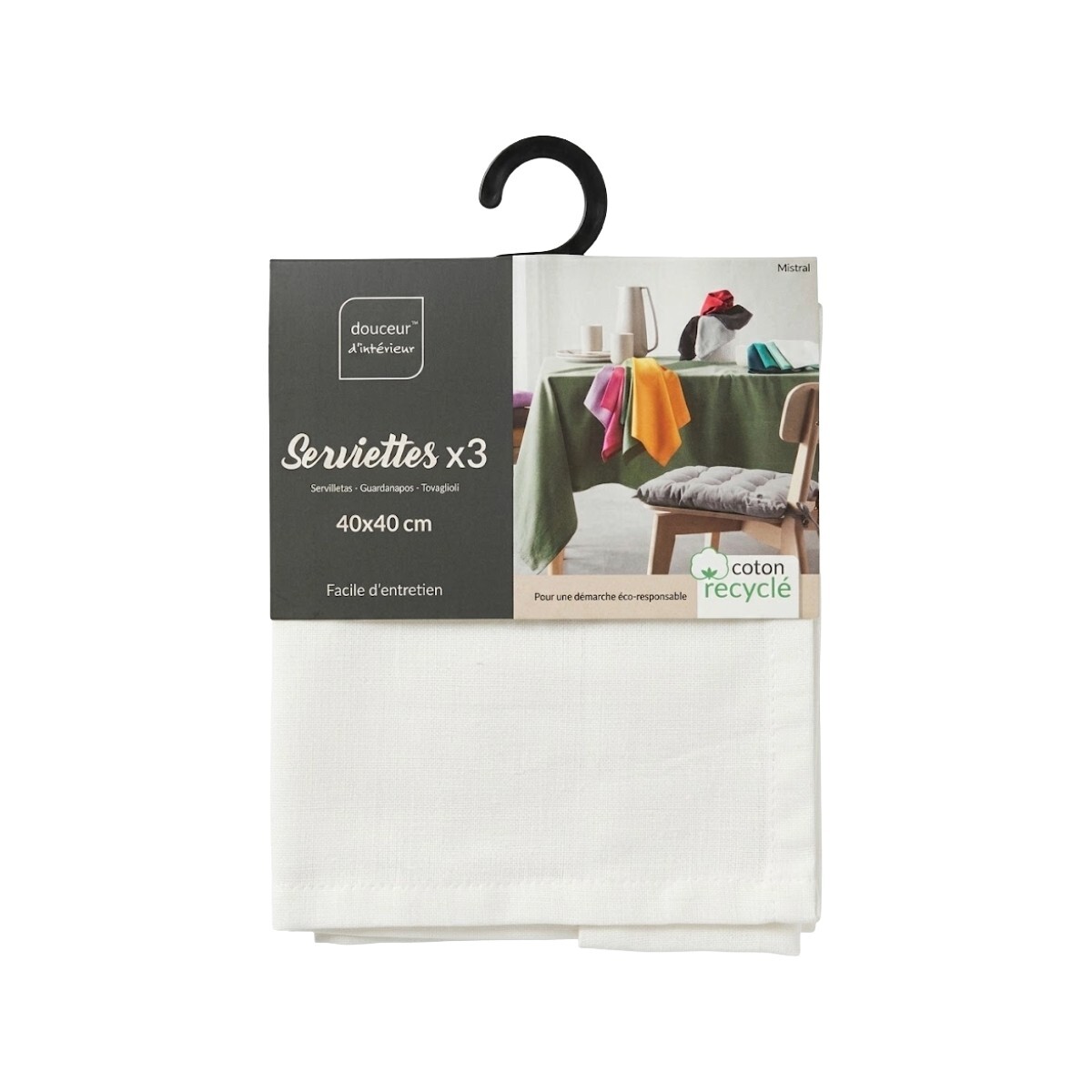 SET SERVILLETA DE TELA BLANCO 40X40CM 3PZAS 