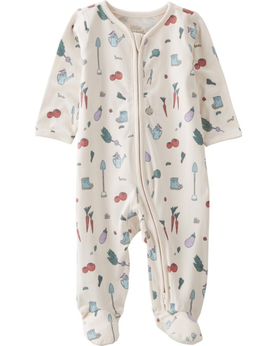 Pijama una pieza de algodón orgánico, con pie, diseño huerta 