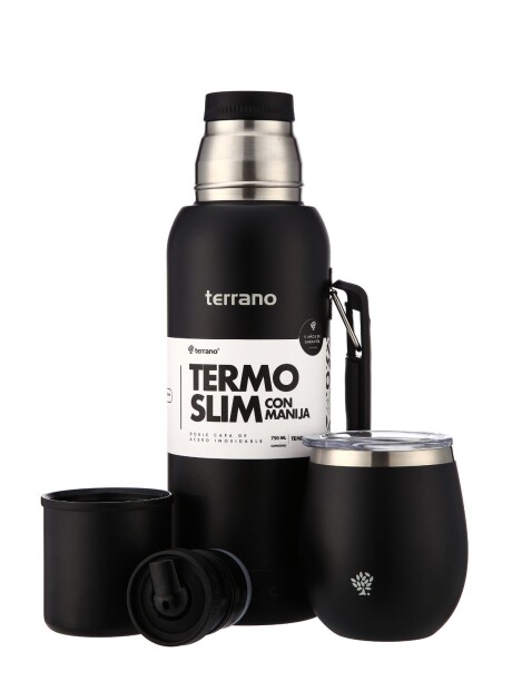 Kit Termo 750mL. Slim con Manija + Mate de Acero con Tapa Negro Opaco