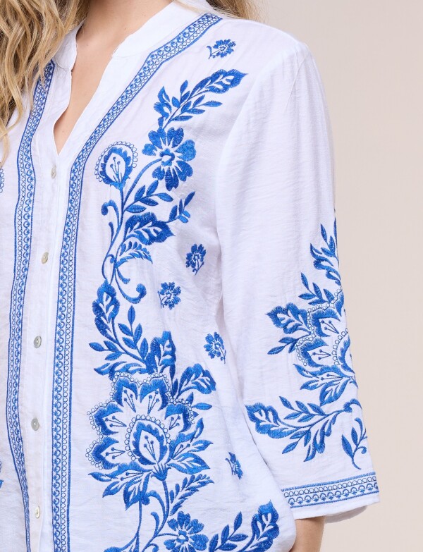 Blusa Bordado Floral BLANCO/AZUL