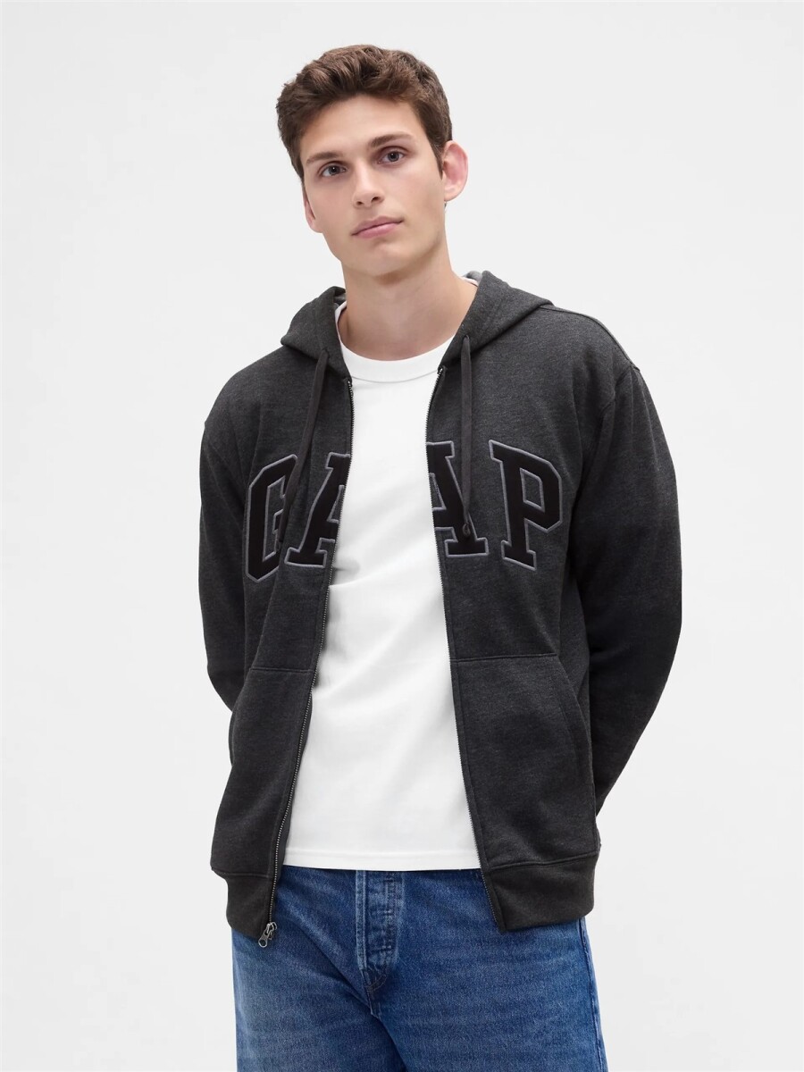 Buzo Canguro Con Cierre Logo Gap Hombre - New Charcoal Grey 