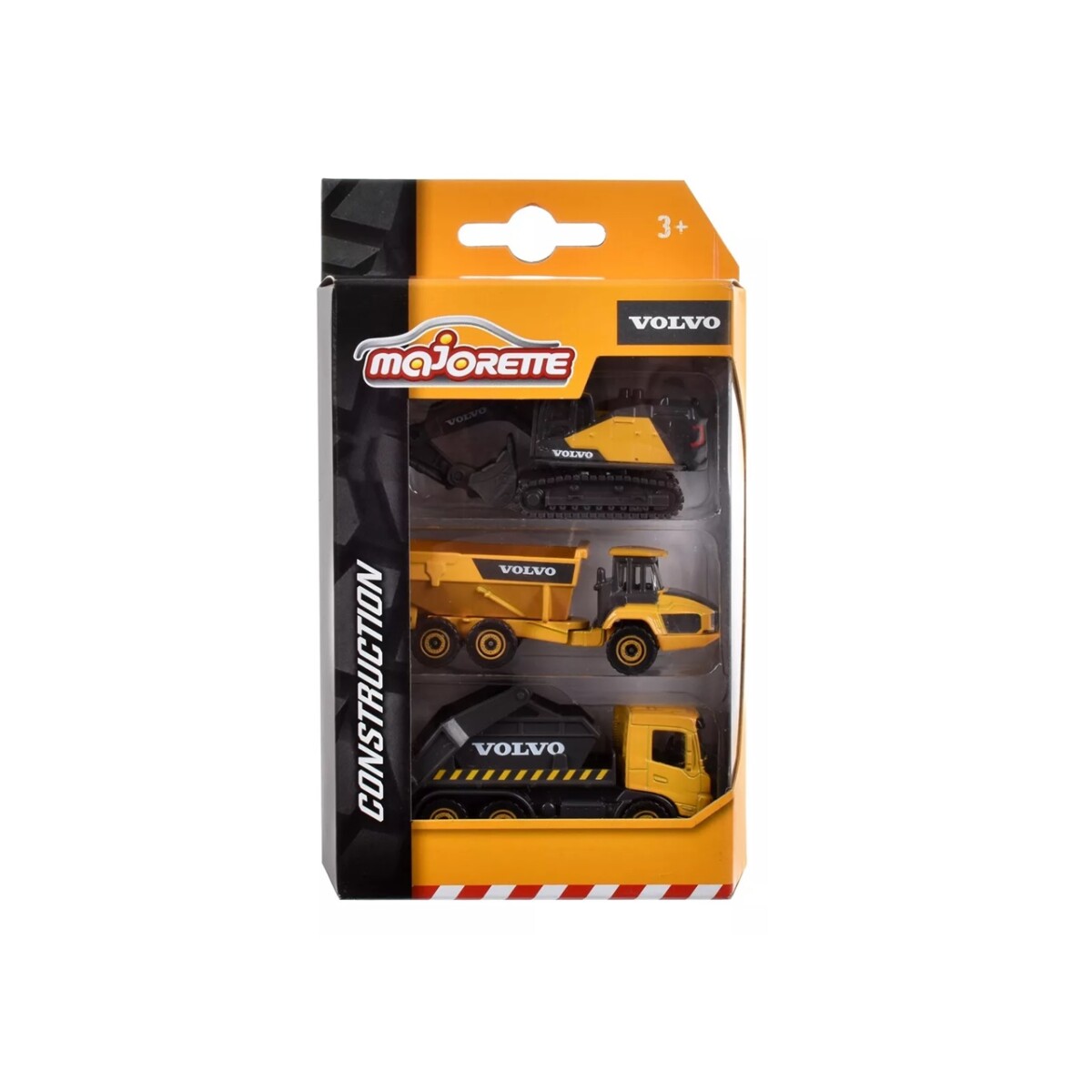 Pack X3 Vehículos Majorette Volvo Construcción 7,5 cm 