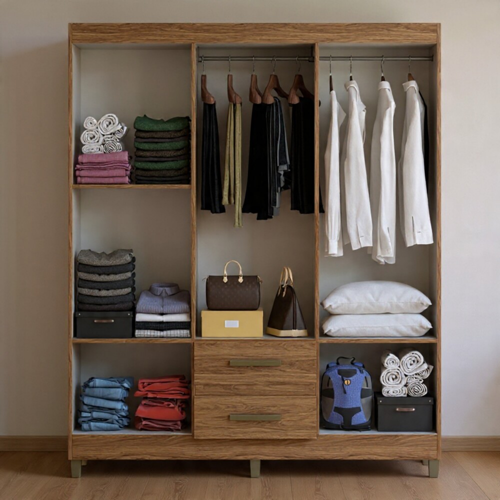 ROPERO 6 PUERTAS 2 CAJONES GUARDARROPA ARMARIO CLÓSET PLACARD MADERA GRIS