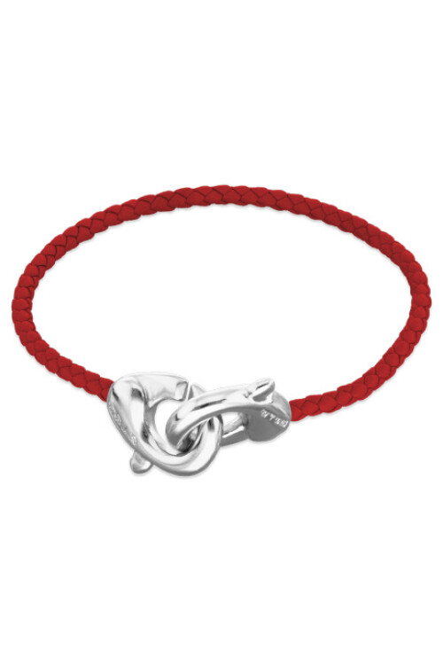 PULSERA DE CUERO ROJO CON MOSQUETÓN ENTRELAZADO BAÑADO EN PLATA Pulsera