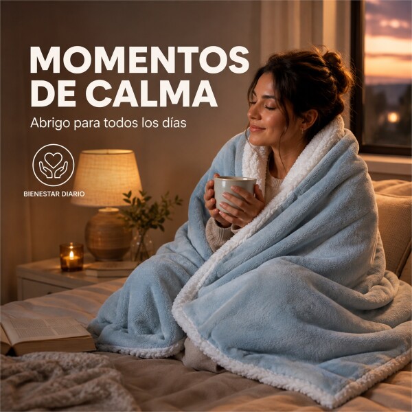 Frazada Manta Polar Con Corderito Acolchado 1 Plazas 200x150 Celeste