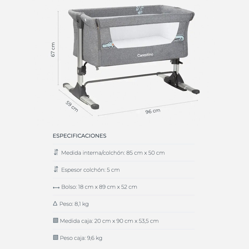 Cuna Colecho Carestino Madison con Bolso y Mosquitero Gris