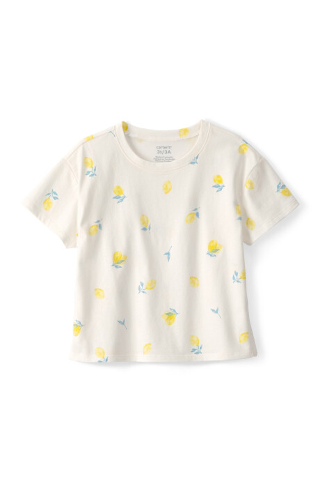 Remera de algodón, manga corta, color crema, diseño limones Remera de algodón, manga corta, color crema, diseño limones