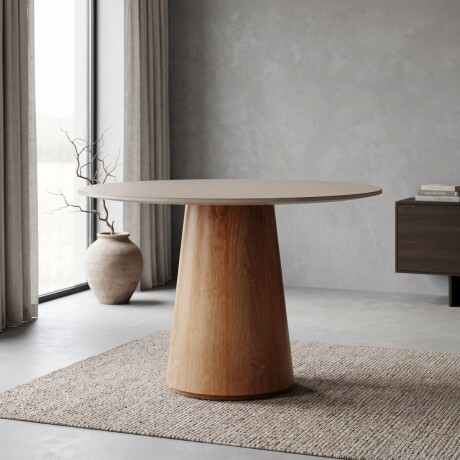 Mesa de Comedor Zara - Redonda con vidrio - 100 Off White y Canela