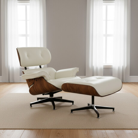 BUTACA C/PUFF 1 CUERPO CUERO-100-NATURAL BLANCO EAMES