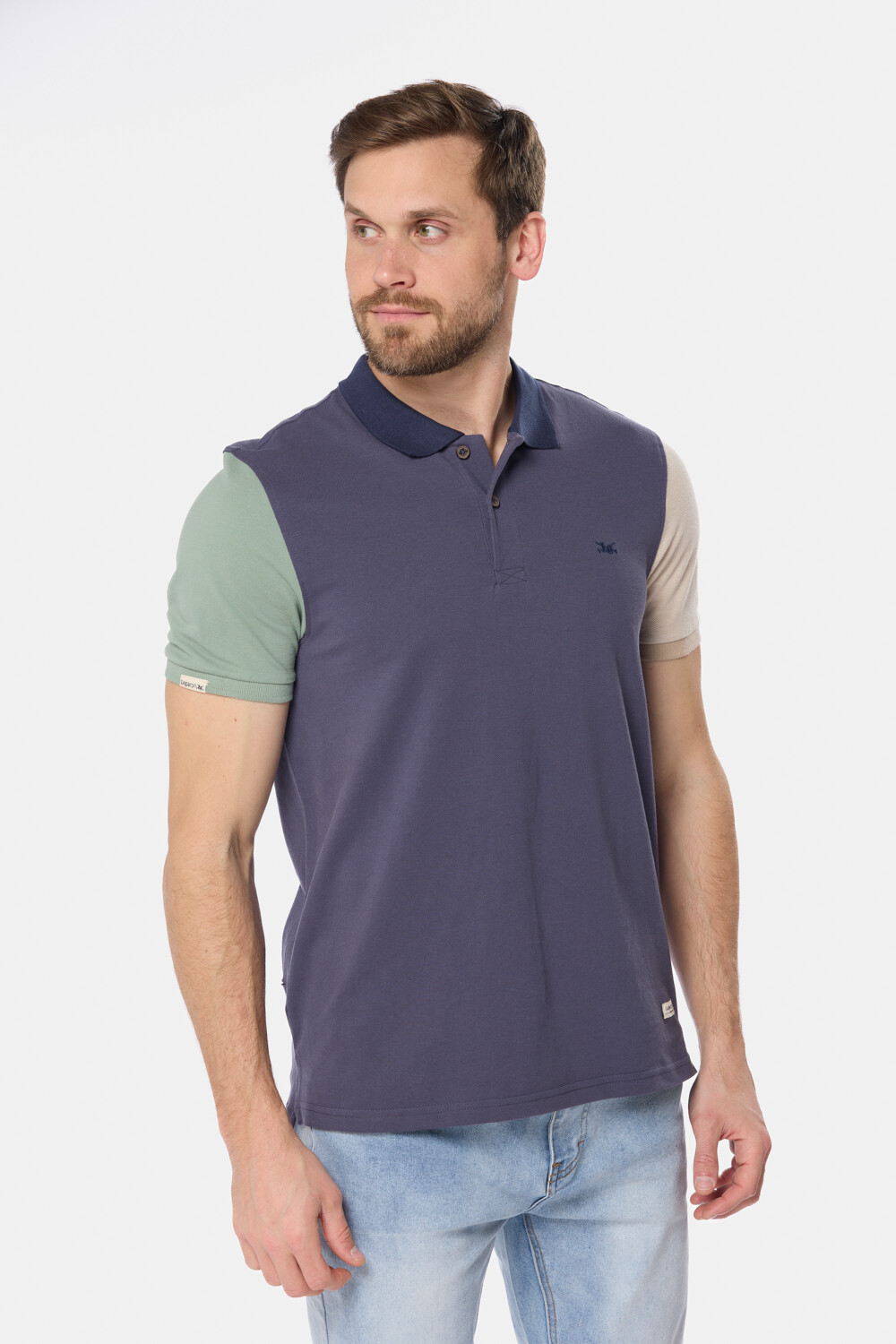 REMERA POLO COMBINADA PIQUÉ Azul