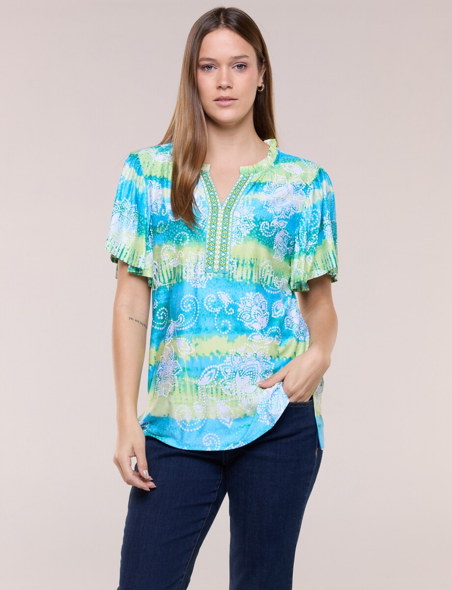 Blusa Estampada Manga Amplia - Verde/multi 