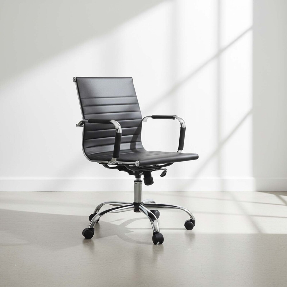 SILLA DE ESCRITORIO SIMIL-CUERO NEGRO D-101