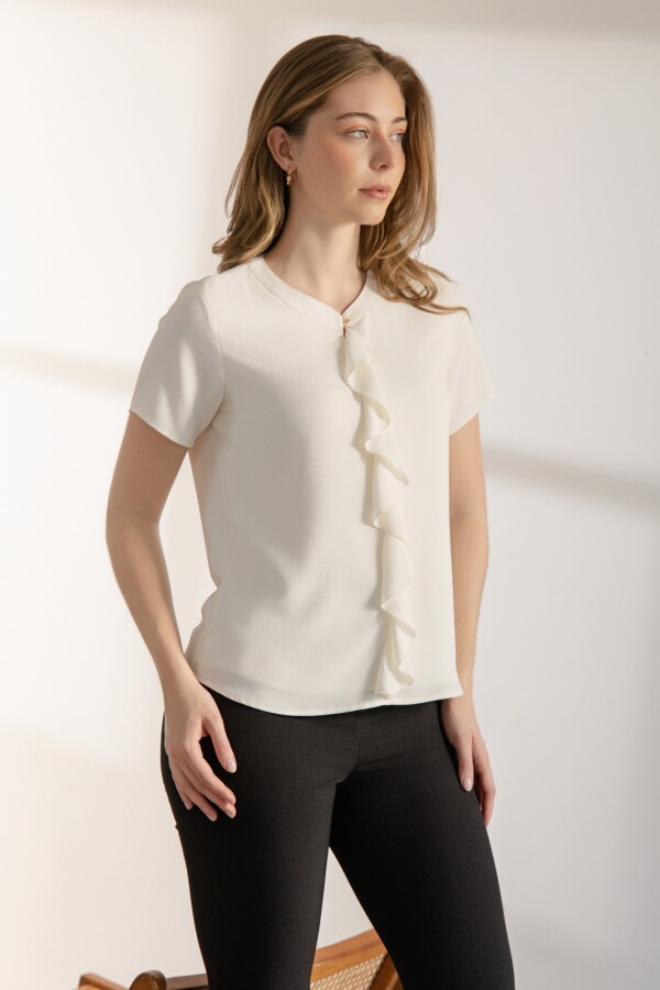 Blusa Cuello Mao. Celeste