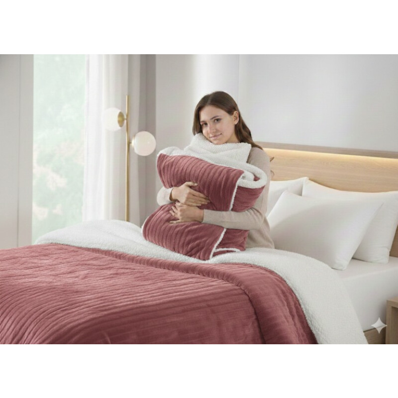 Acolchado 1 Plazas Corderito Sherpa Cotton Flor | Súper abrigado, reversible y suave ROSA RAYA