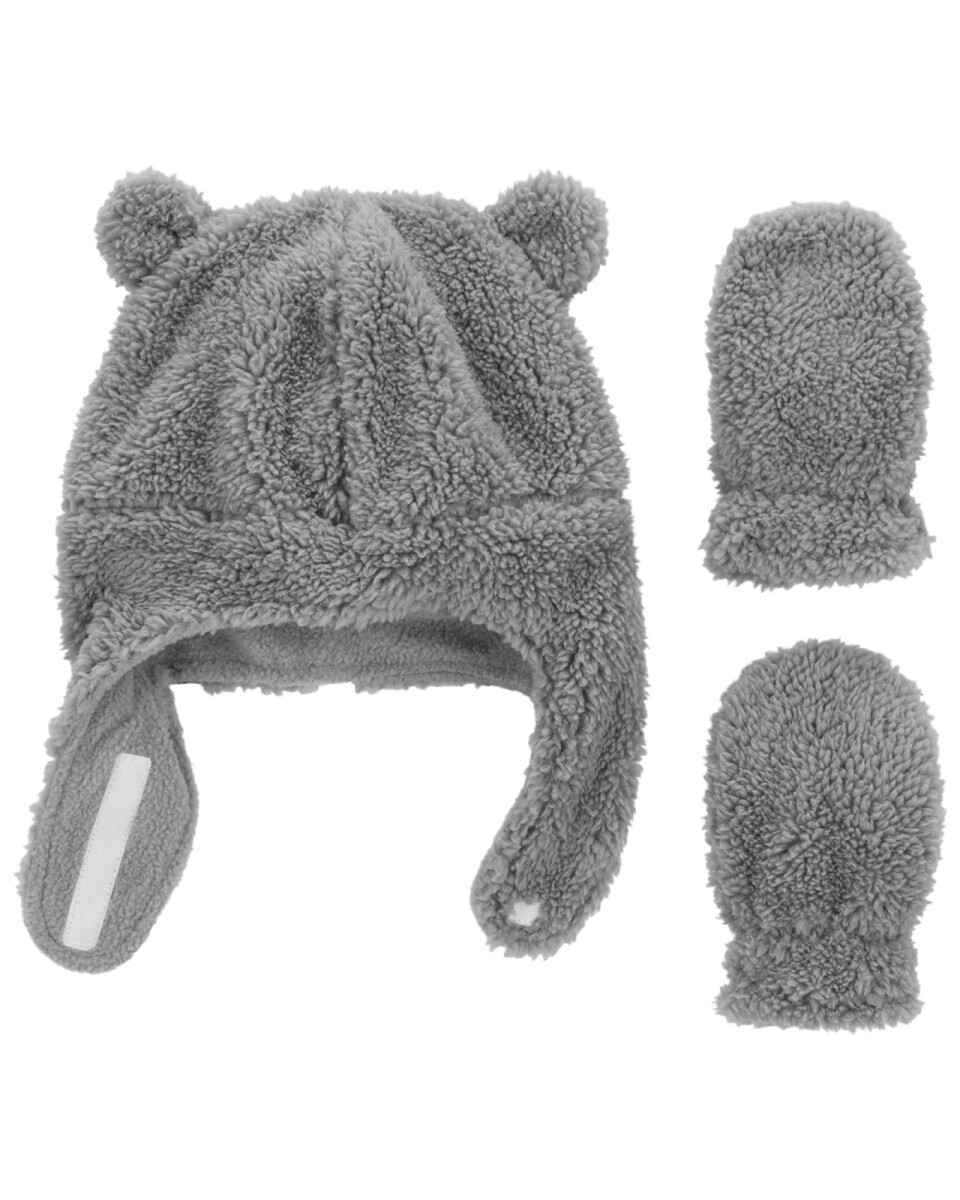 Gorro con orejas y mitones de sherpa 
