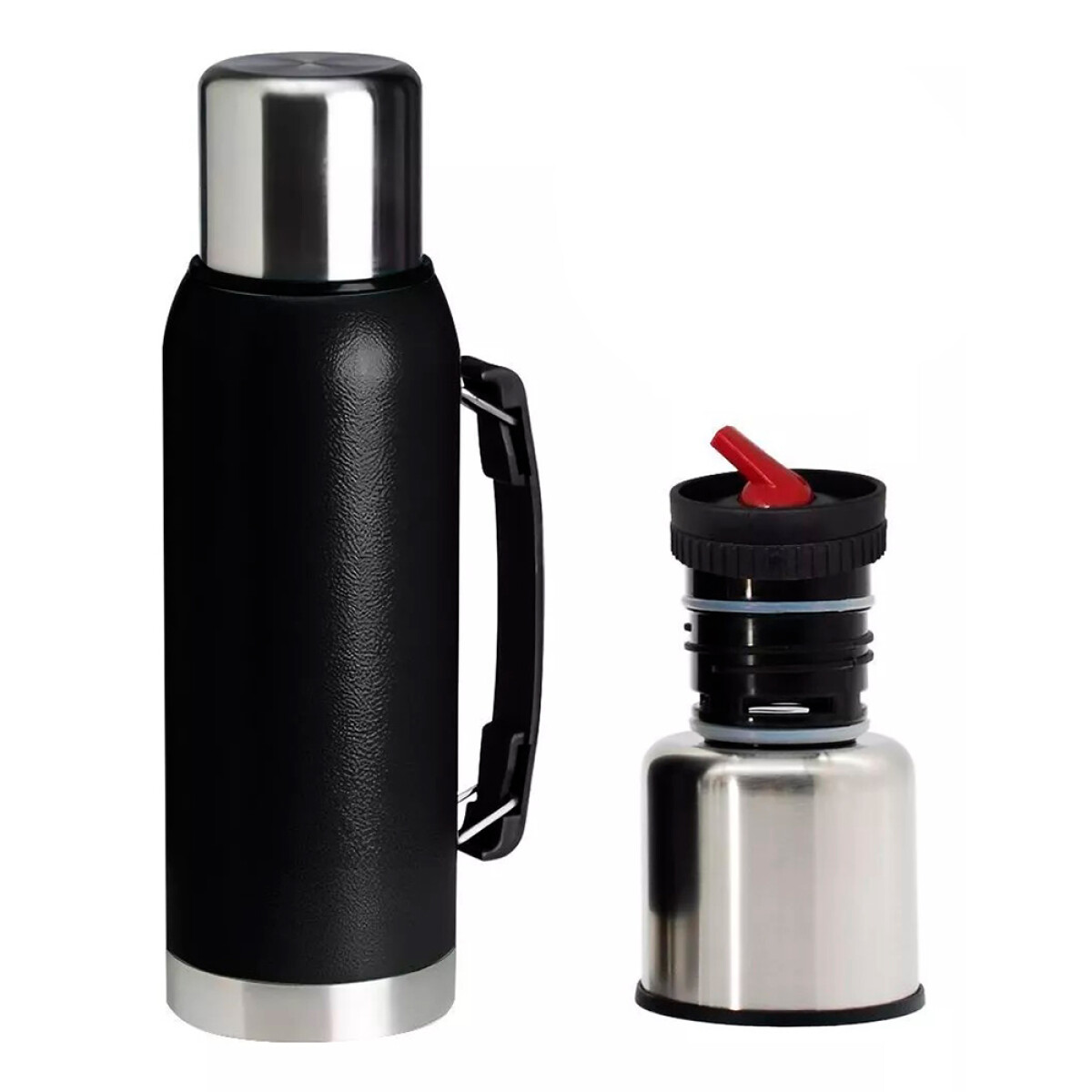 Termo de Acero Inoxidable 1L con Cebador Tapa y Manija - NEGRO 