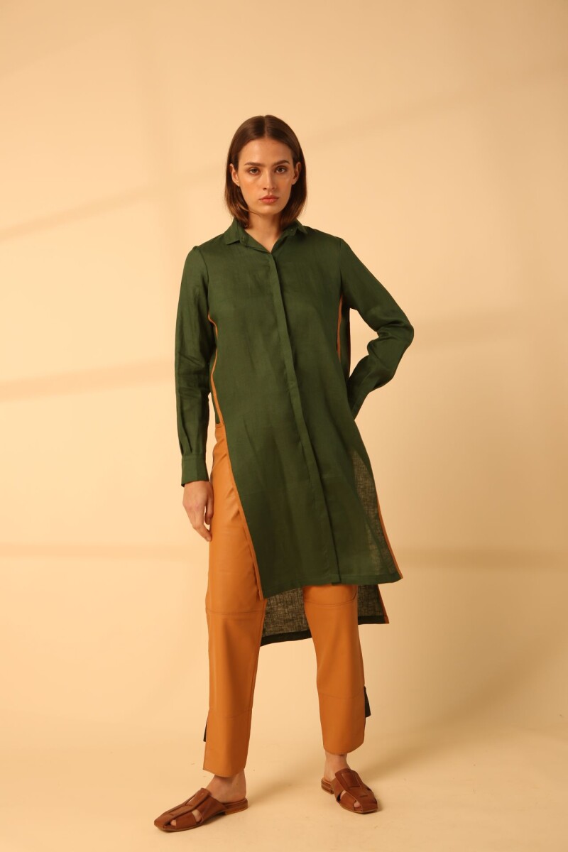 Camisa Clatch - Verde seco y camel 