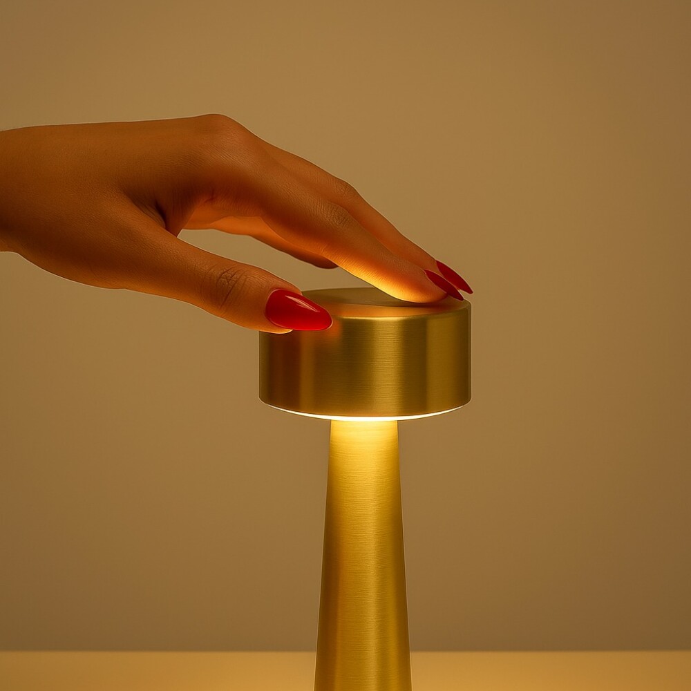 Lampara De Mesa De Luz Led Recargable Con Diseño De Cilindro Dorado