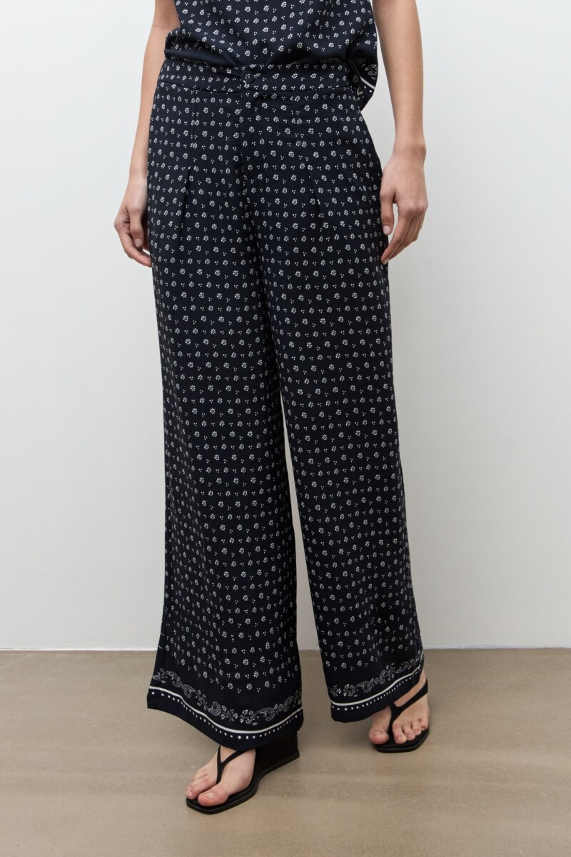 Pantalon palazzo estampa Paisley azul marino