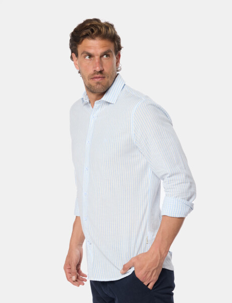 CAMISA DE LINO RAYADA Azul