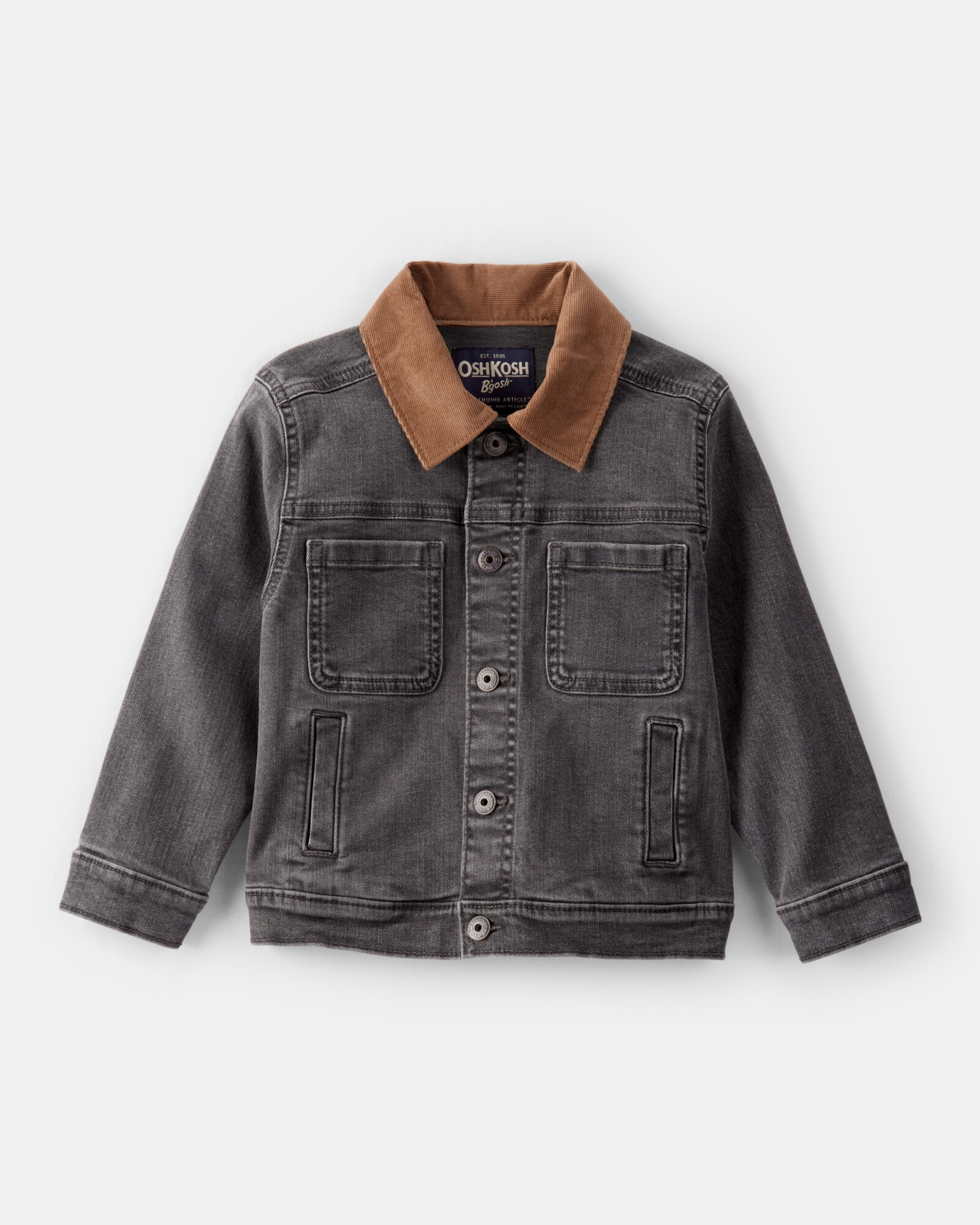 Campera jean negra con cuello de pana Sin color
