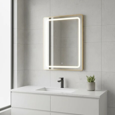 Espejo Vertical Lumax c/marco desempañador y Luz 90x70cm Dorado