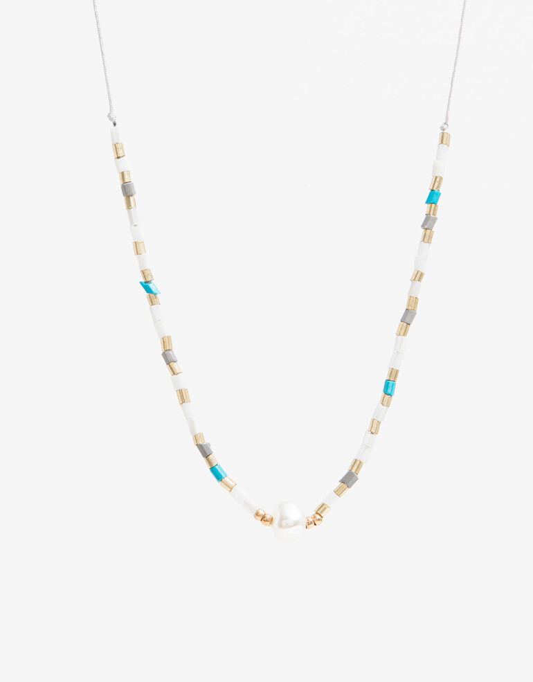 Collares Cortos Canutillos Collar Con Beads - Combinacion Multicolor