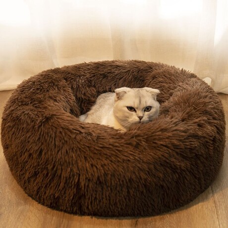 Cama Cucha Puff Redondo 50cm de Felpa p/ Mascotas Perro Gato Gris Oscuro