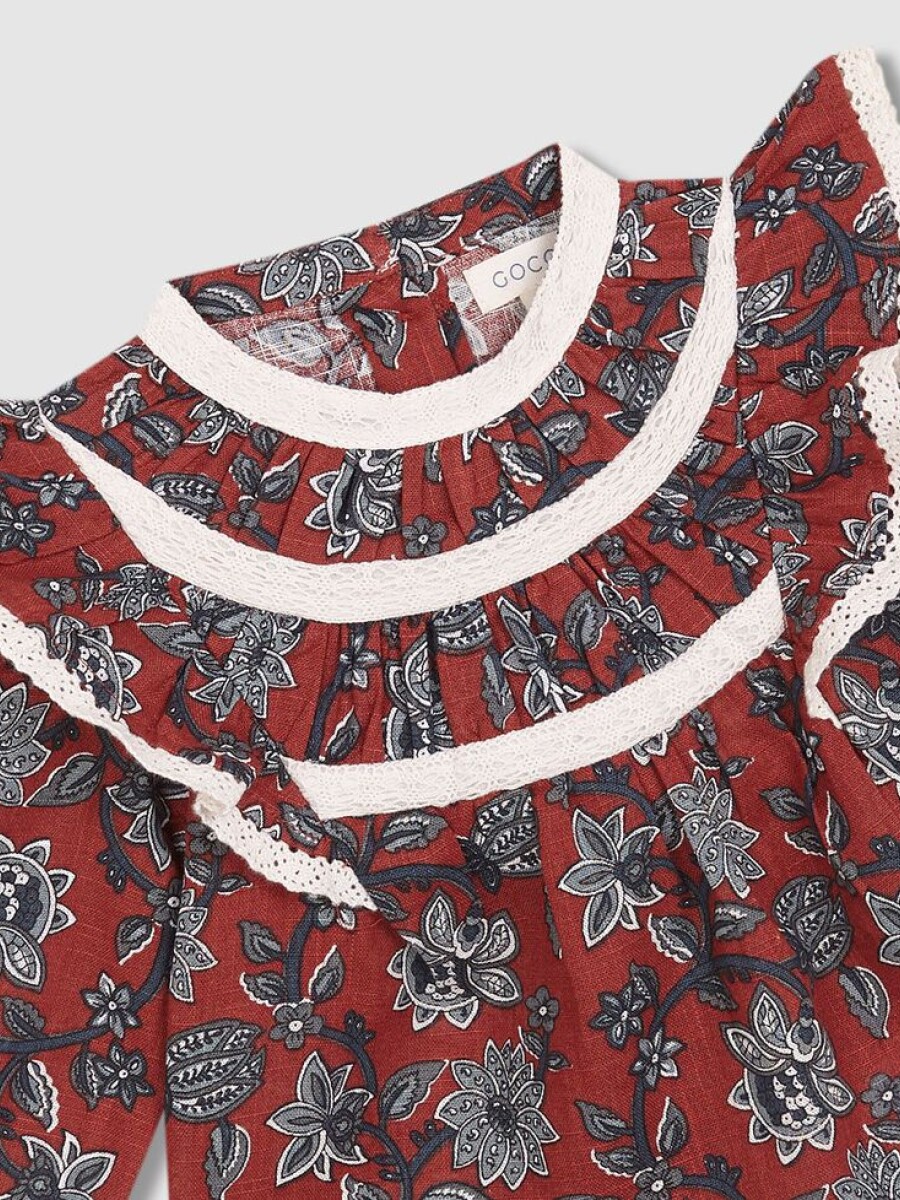 Blusa Con Tiras Bordado Coral Oscuro