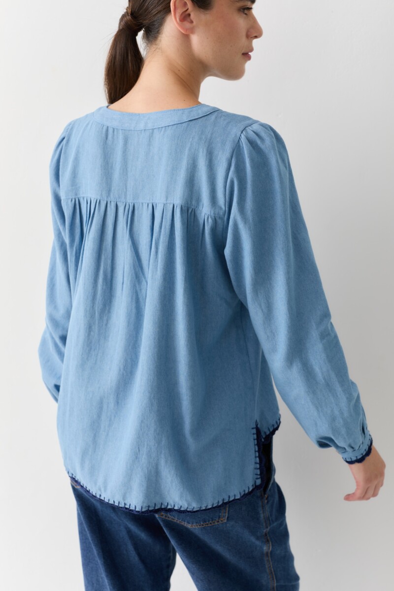 BLUSA HOCKEY DENIM CROCHET Celeste