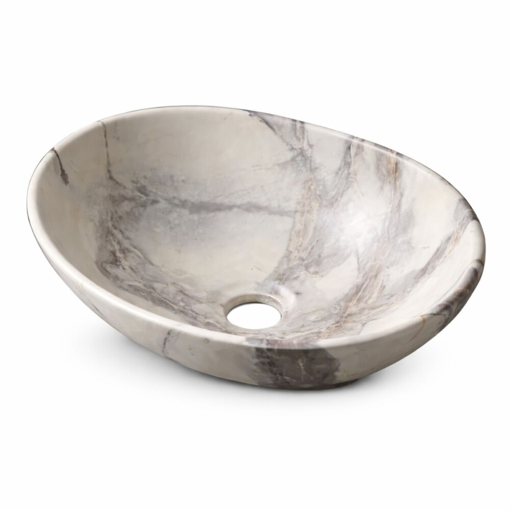 Bacha de apoyo Ovalada 41x33 cm blanca Marmolada mate Dmc Bacha De Apoyo Ovalada 41x33 Cm Blanca Marmolada Mate Dmc