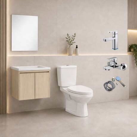 COMBO DE BAÑO INODORO CON MOCHILA + GRIFERIA DE DUCHA Y LAVATORIO + MUEBLE 60 CM CON MESADA DE LOZA Y ESPEJO COMBO DE BAÑO INODORO CON MOCHILA + GRIFERIA DE DUCHA Y LAVATORIO + MUEBLE 60 CM CON MESADA DE LOZA Y ESPEJO