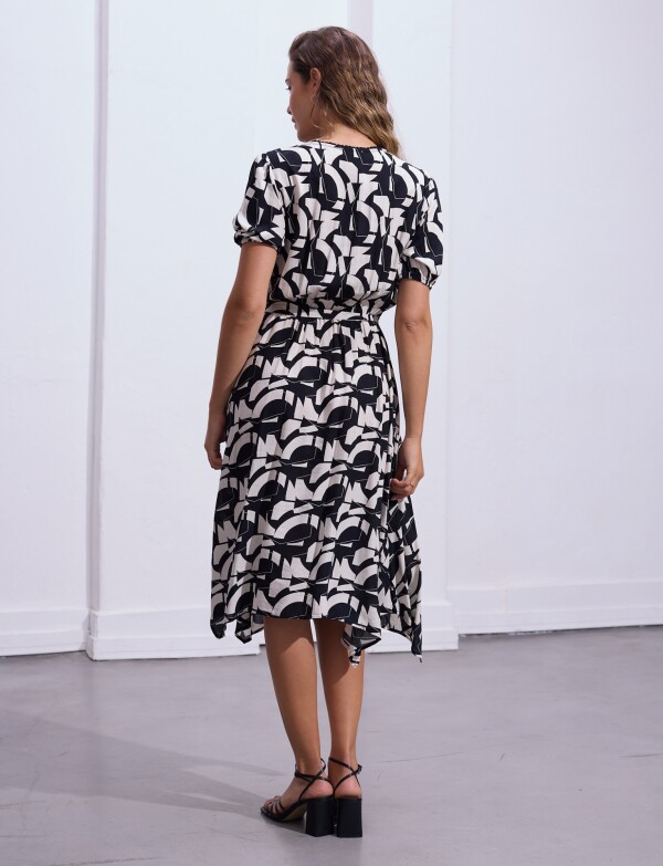 Vestido Printed Detalle Lazo NEGRO/CRUDO