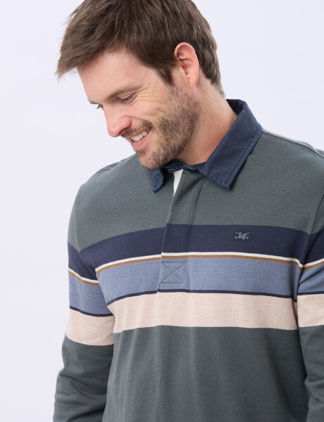 REMERA POLO RAYADA EN ALGODÓN Verde