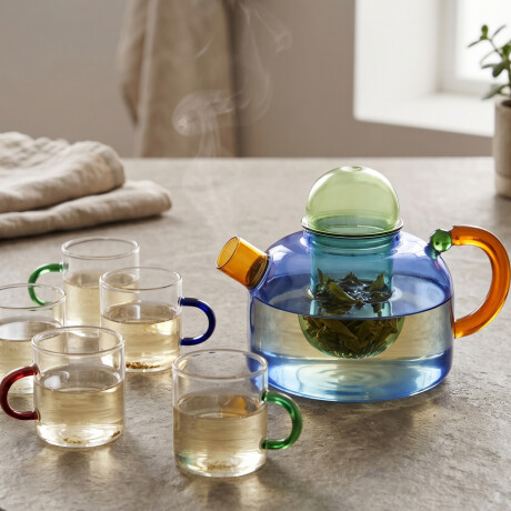 Tetera con infusor de vidrio borosilicato contraste de colores - 600ml Azul