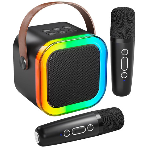 Mini Parlante Karaoke Bluetooth RGB Con 2 Micrófonos K-12 Color Variante Negro
