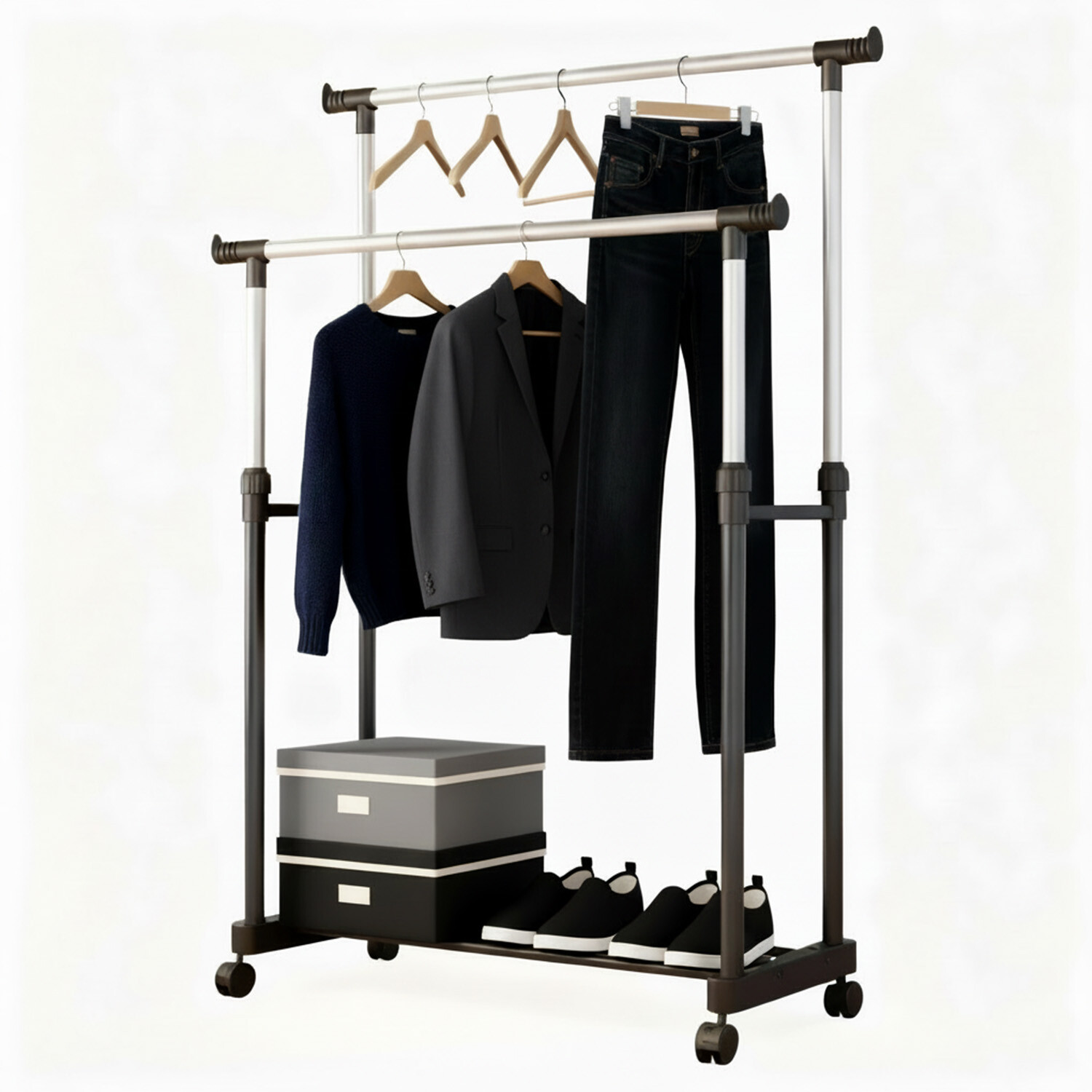 Perchero Para Ropa Doble Con Barras De Acero Inoxidable Ruedas