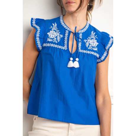 Blusa Bordado Azul Francia